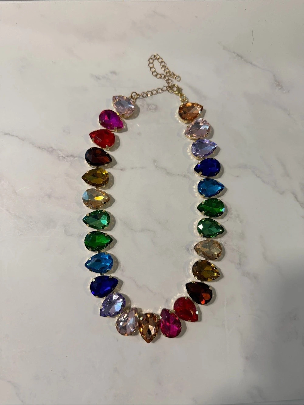 Multicolor Pear Cut Crystal Statement Necklace - Like New